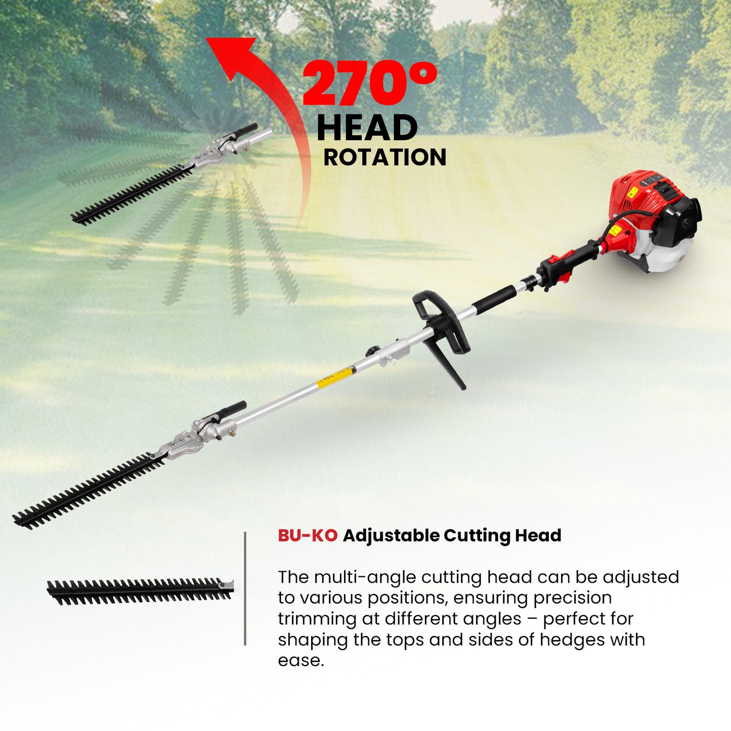 Grade 52cc Petrol Garden Multi Tool, 3 Poles, Strimmer, Hedge Trimmer, Pruner, Brush Cutter